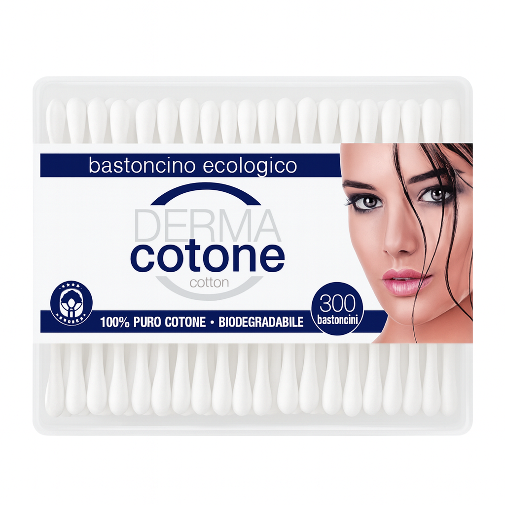 Derma Cotone Bastoncini Ecologici 100% Puro Cotone Biodegradabile | 300 pz