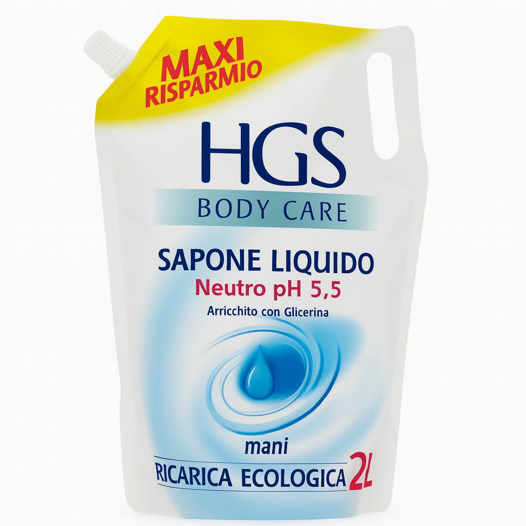 HGS Body Care Sapone Liquido Mani Neutro pH 5.5 con Glicerina | Ricarica Ecologica 2 L