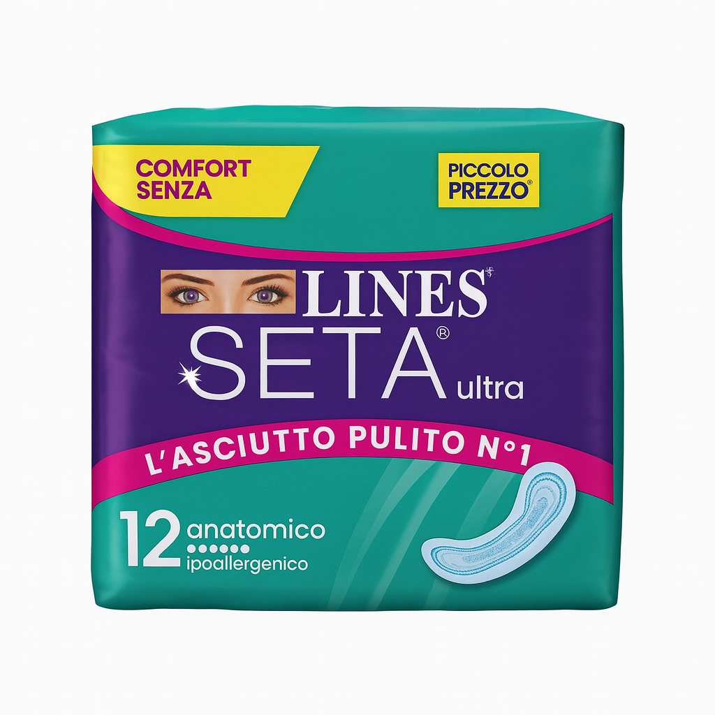 Lines Seta Ultra Assorbenti Anatomici Ipoallergenici L’Asciutto Pulito N°1 | 12 pz
