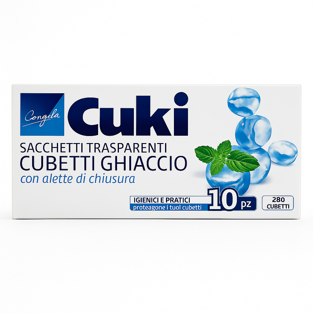 Cuki Sacchetti Trasparenti Cubetti Ghiaccio con Alette di Chiusura | 10 pz