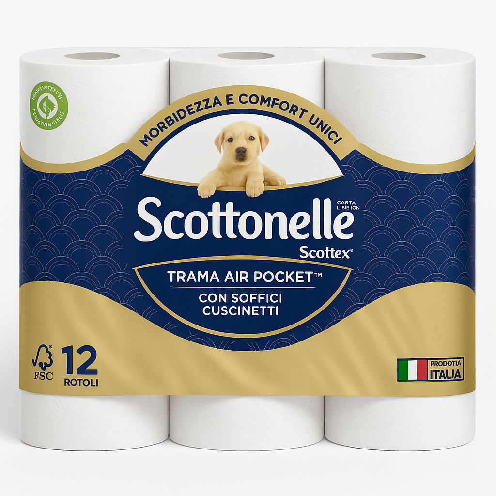 Scottonelle Carta Igienica Trama Air Pocket con Soffici Cuscinetti | 12 rotoli