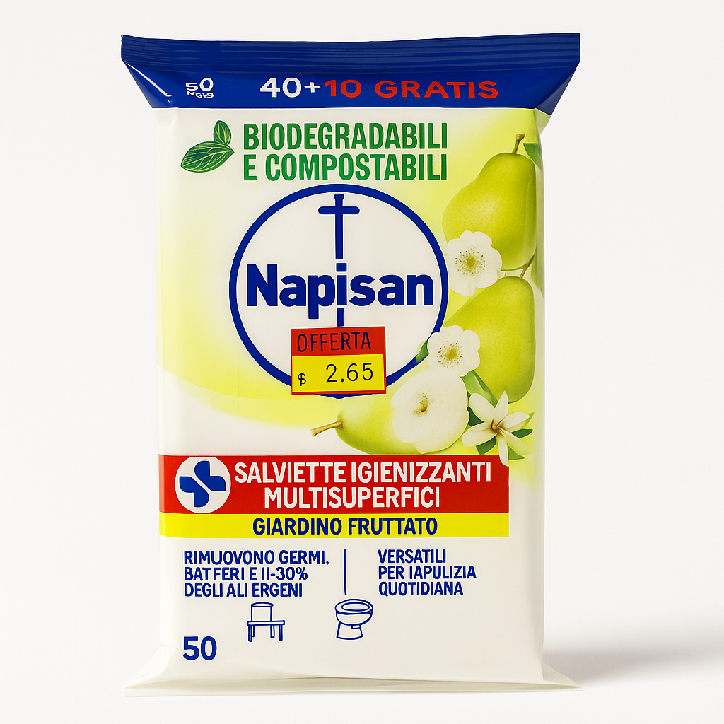 Napisan Salviette Igienizzanti Multisuperfici Giardino Fruttato | 50 pz