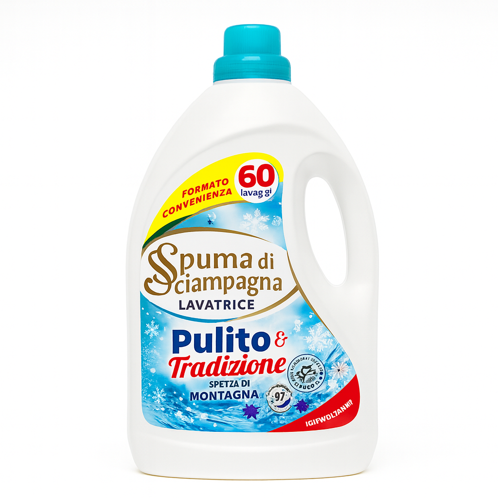 Spuma di Sciampagna Lavatrice Pulito & Tradizione Freschezza di Montagna | 60 Lavaggi