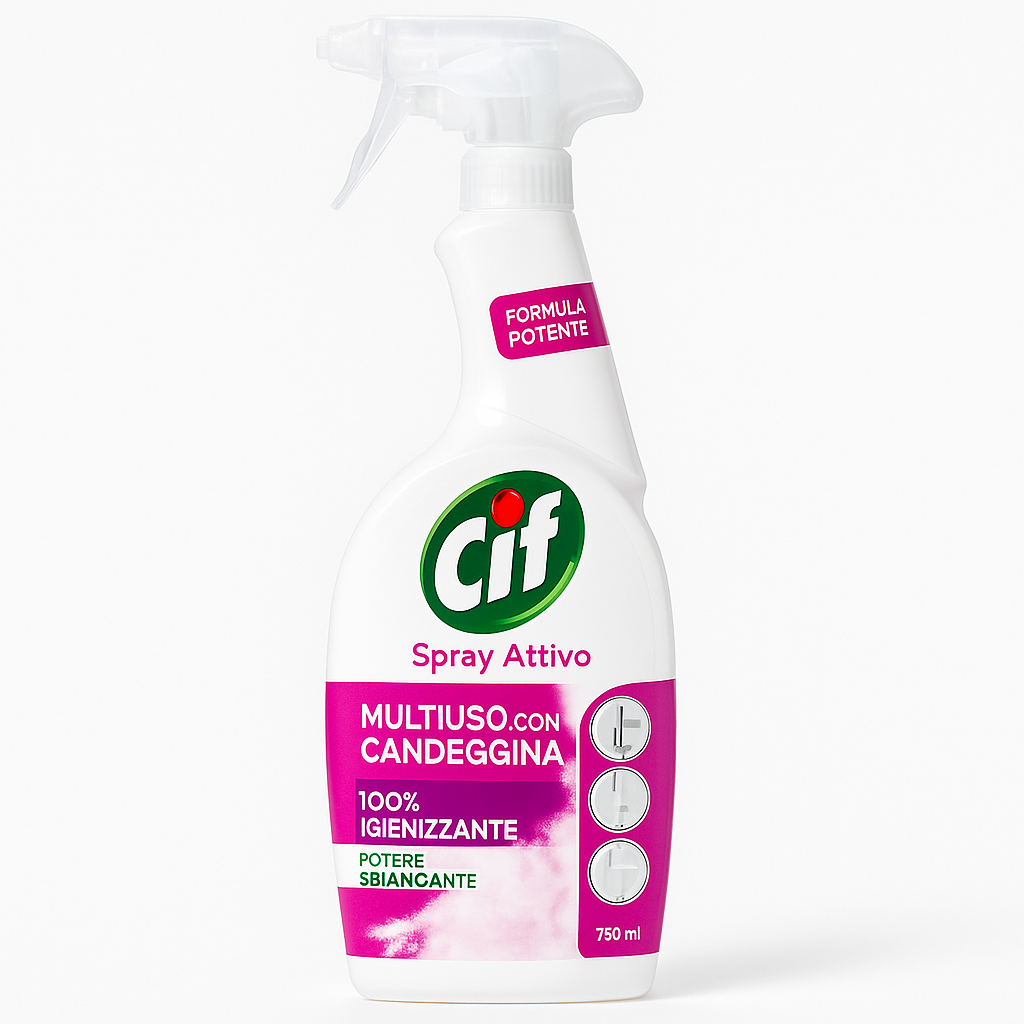 Cif Spray Attivo Multiuso con Candeggina Igienizzante Potere Sbiancante | 750 ml