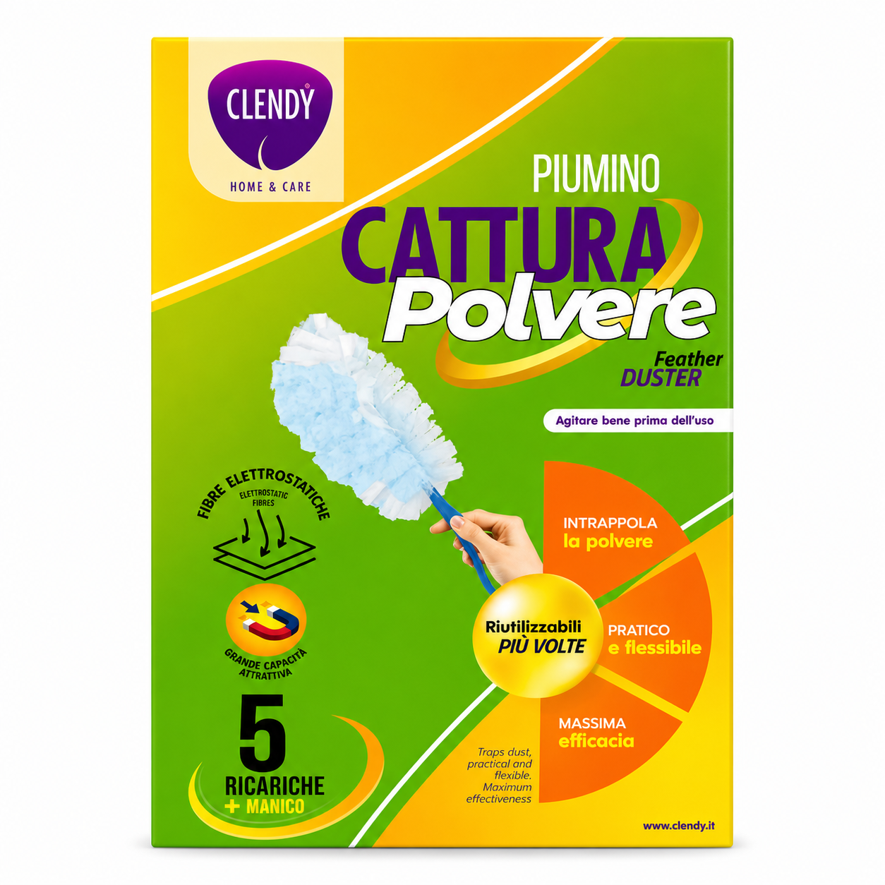 Clendy Piumino Cattura Polvere con Manico | 1 kit