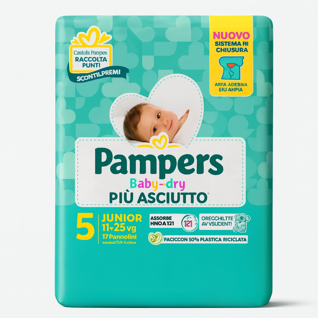 Pampers Baby-dry Più Asciutto | 5 Junior 11–25 kg | 17 Pannolini