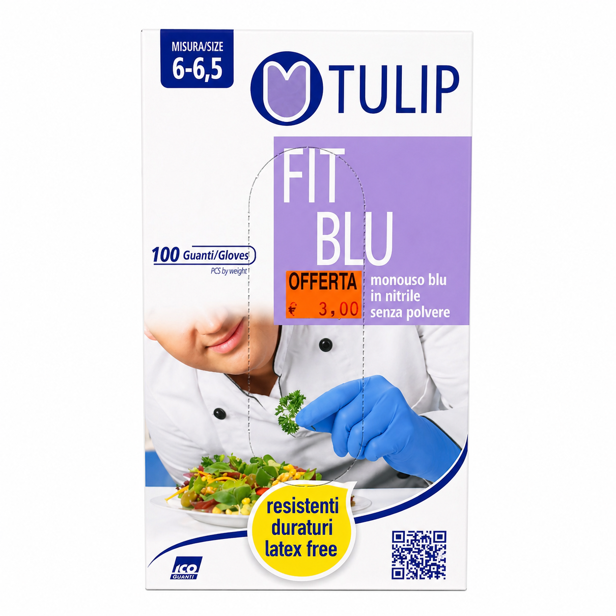 Tulip Fit Blu Guanti Nitrile Senza Polvere | 100pz Taglia 6-6,5