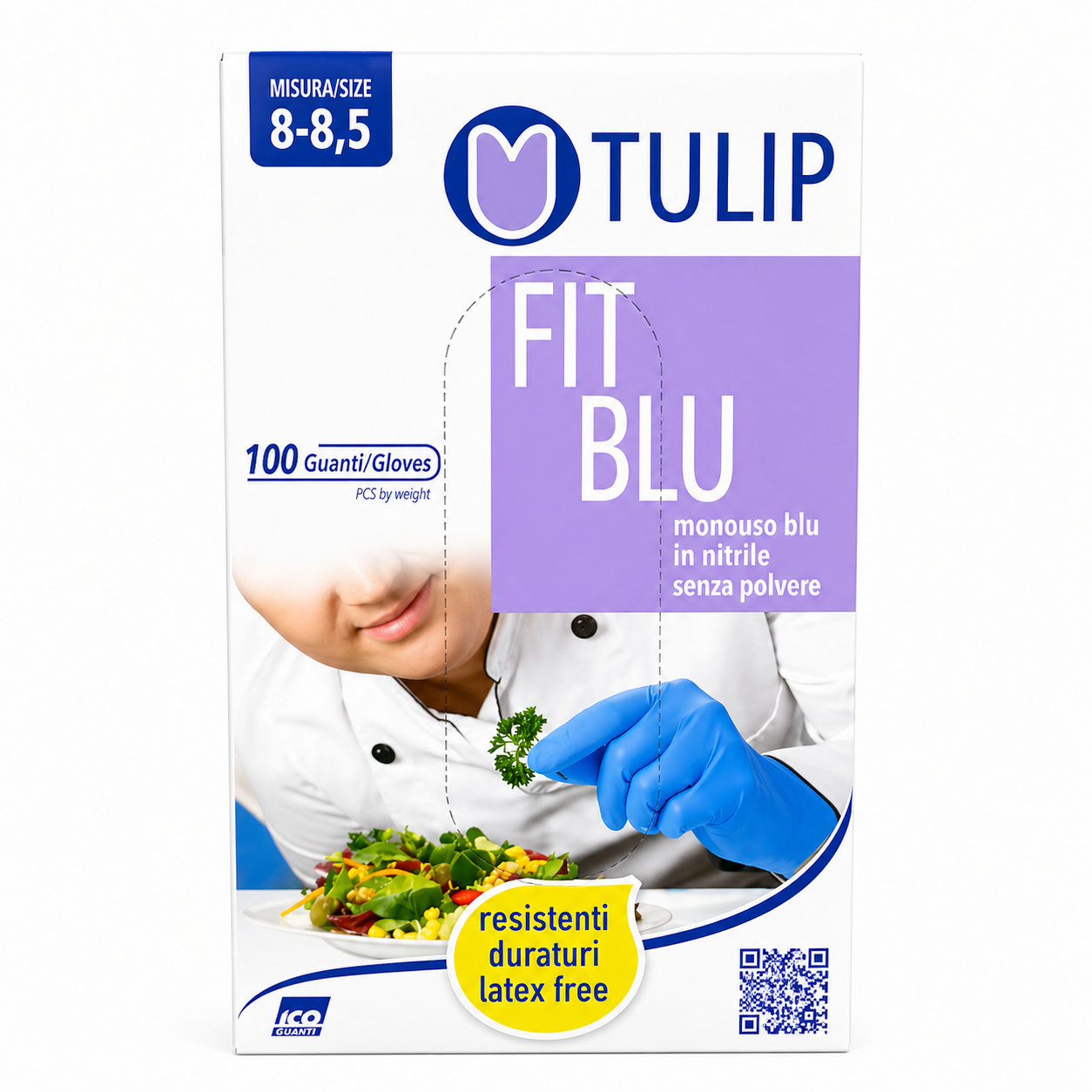Tulip Fit Blu Guanti Nitrile Senza Polvere | 100pz Taglia 8-8,5