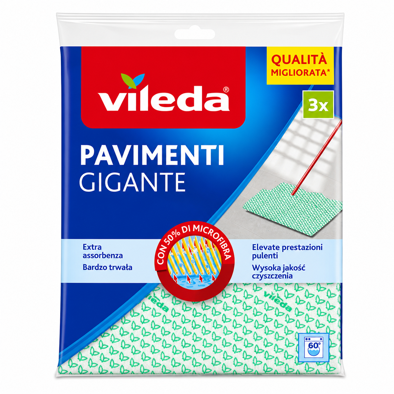 Vileda Pavimenti Gigante Panni Microfibra | 3pz