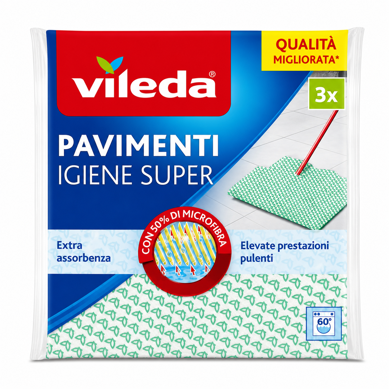 Vileda Panni Pavimenti Igiene Super Microfibra | 3pz